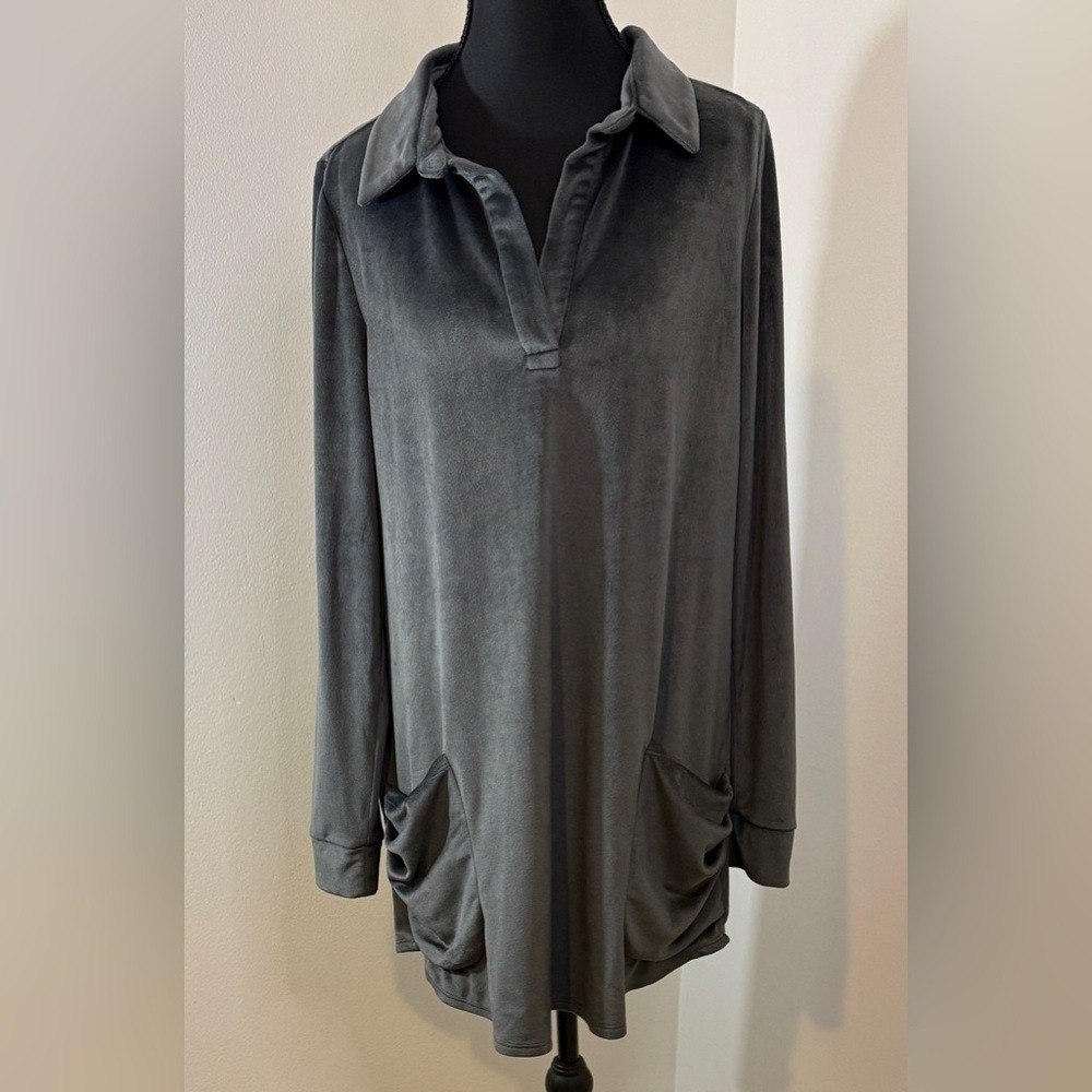 Soft Surroundings Gray Velvet Popover‎ Tunic Top Size Small